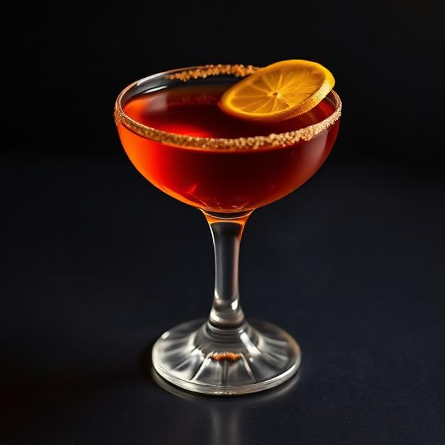 A signature MIXO cocktail in a coupe glass with a gold-dusted rim